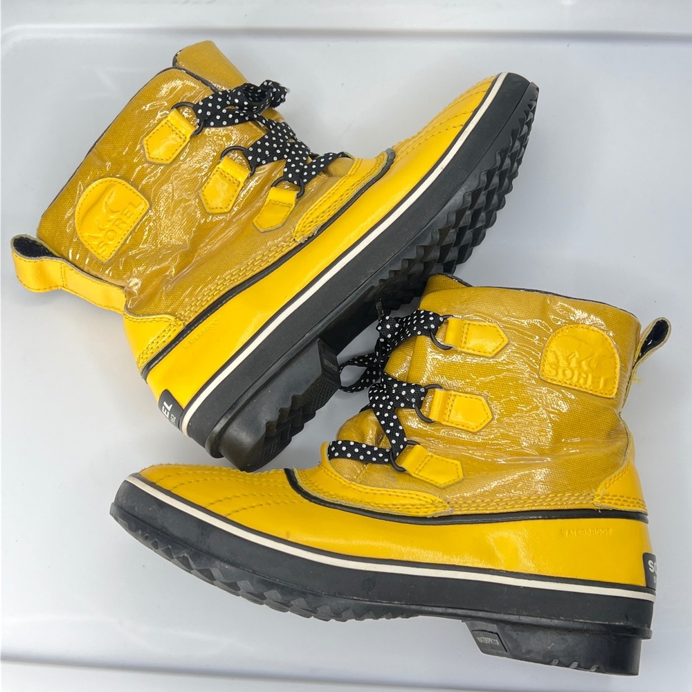 Sorel Tivoli Yellow Waterproof Rain Snow Boots Polka Dot Laces NL169106-Womens 9 - Picture 6 of 11